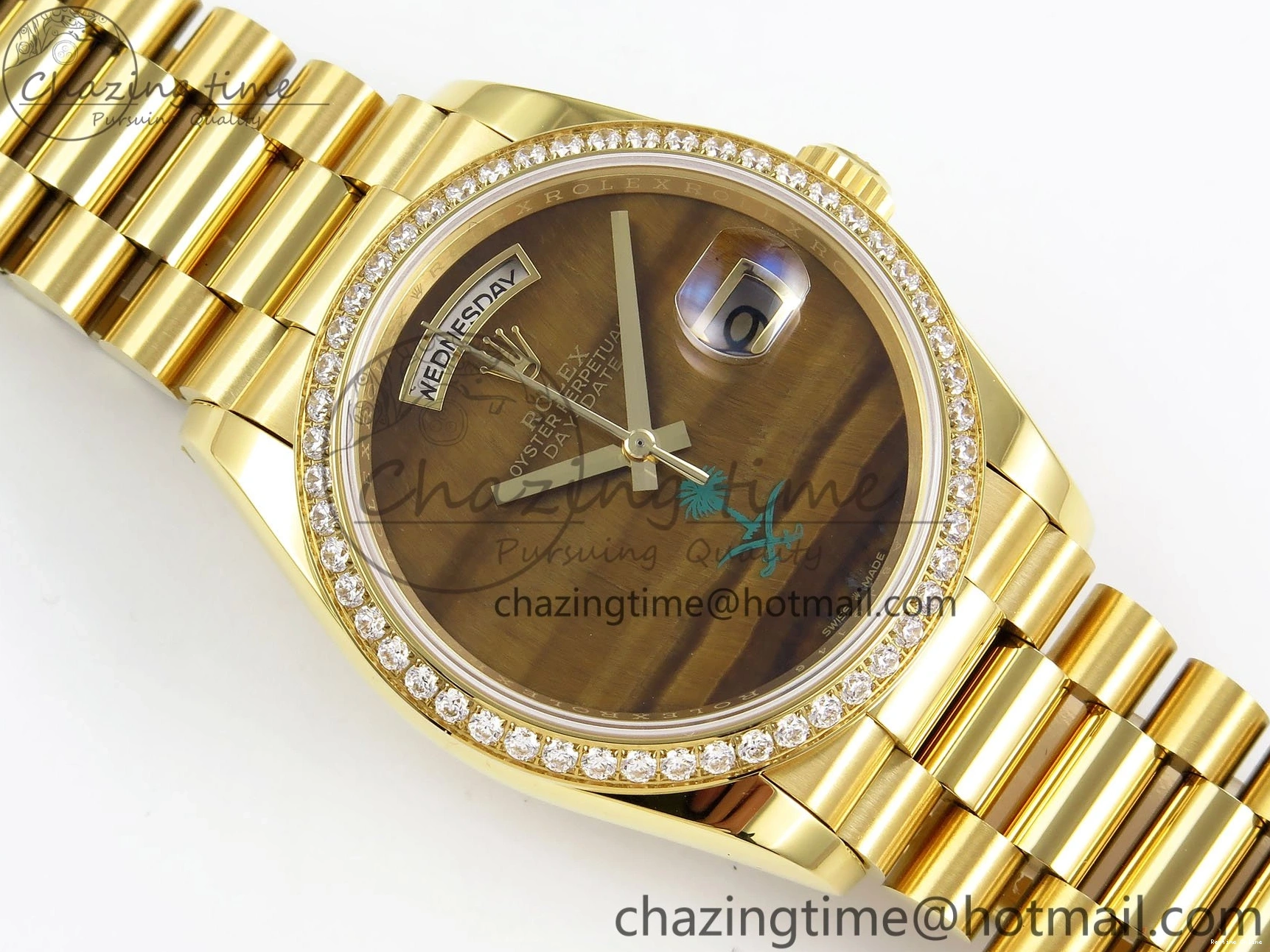 0420 WaterResistant Day Date 36 YG RAF 1:1 Best Edition Brown Oman Dial Diamonds Bezel on YG Bracelet A 1518